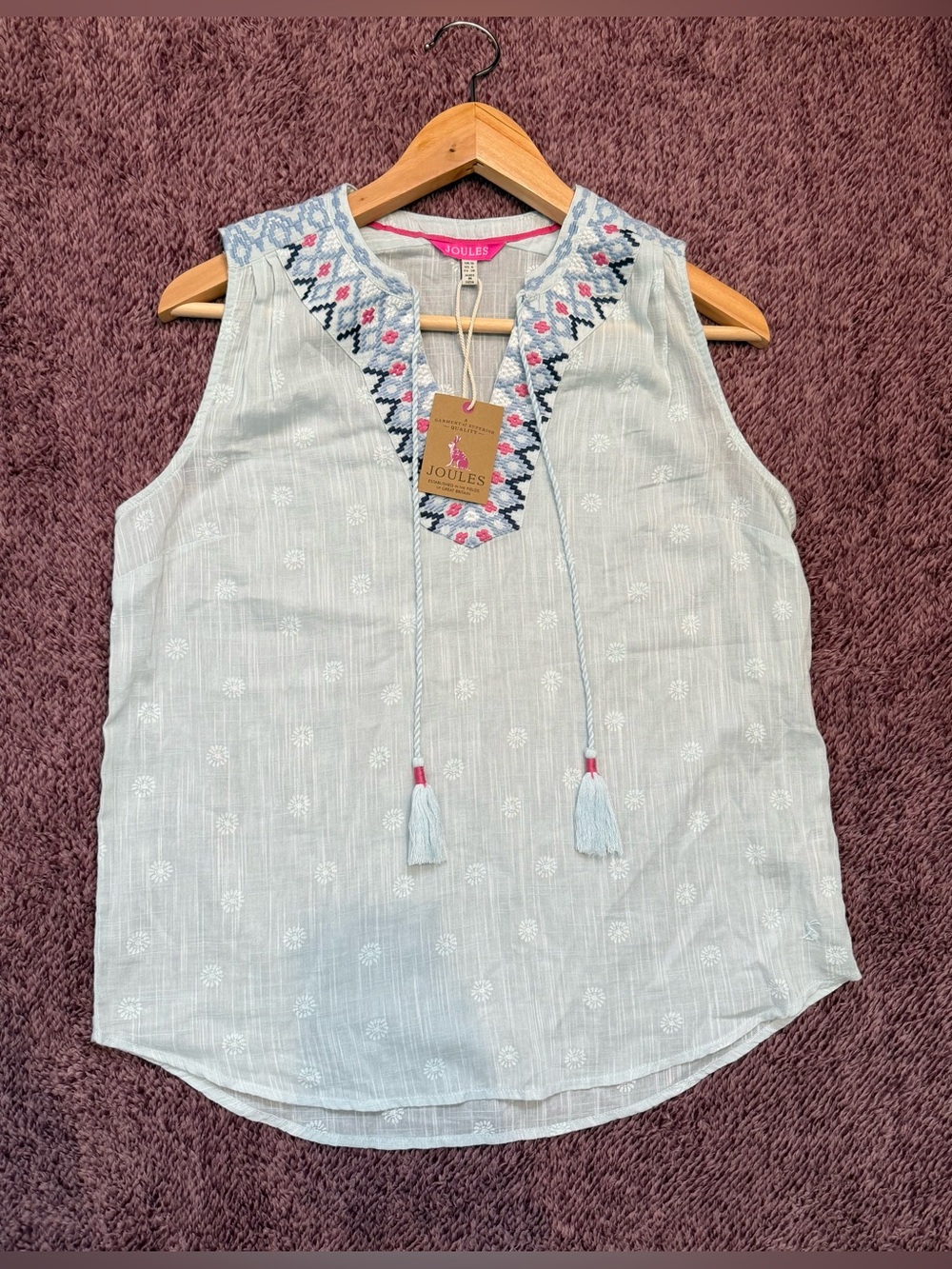 Joules Pale Blue Embroidered Sleeveless Cotton Camisole - Picture 4 of 13